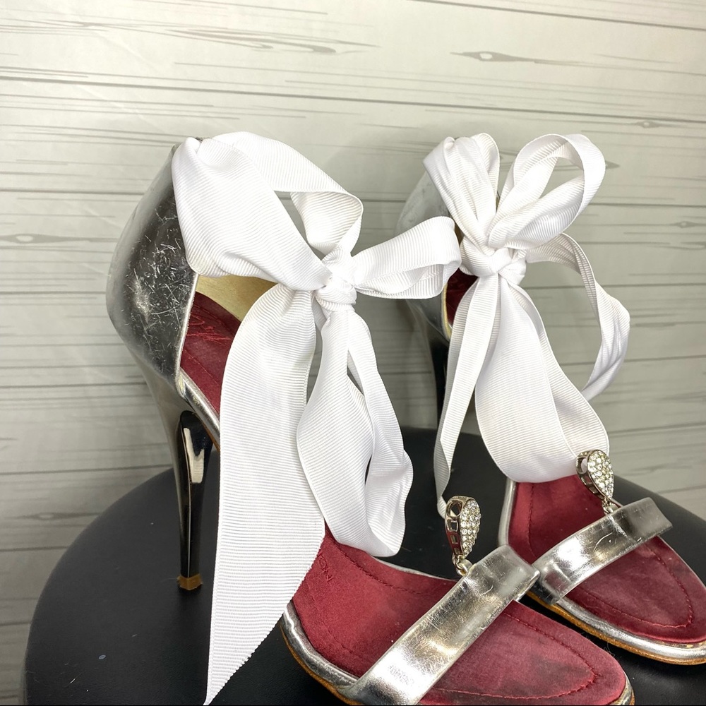 Giuseppe Zanotti $650 Silver Metallic Heels Swarovski Italy US 6 EU 36.5